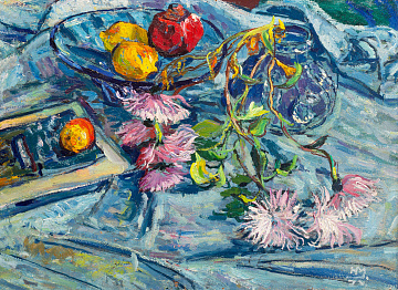 “Still Life with Chrysanthemums and Fruit”, 1978