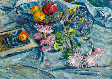 "Still Life with Chrysanthemums and Fruit", 1978