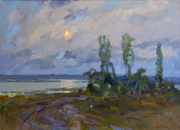 "Sunset over the river", 1980s